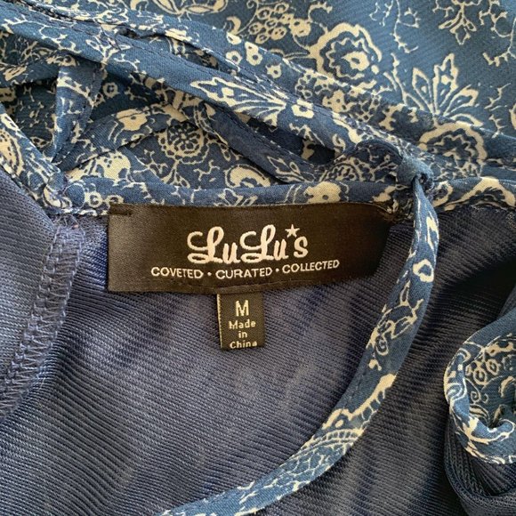 Lulus Sky Train Navy Blue Print Maxi Dress Size M - Picture 3 of 8